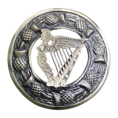 Plaid Brooch Thistle with HARP LADY ANTIQUE FINISH