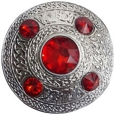 Celtic Brooch RED Silver 4 inches Scottish Kilt Fly Plaid Brooch