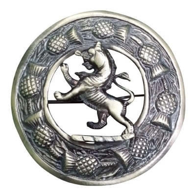 Plaid Brooch Thistle with LION ,  ANTIQUE FINISH